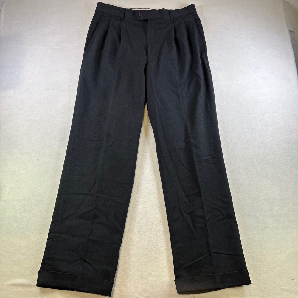 Mens Blue Herringbone Pleated Cuffed Dress Pants Trousers 32x31 RN 15099